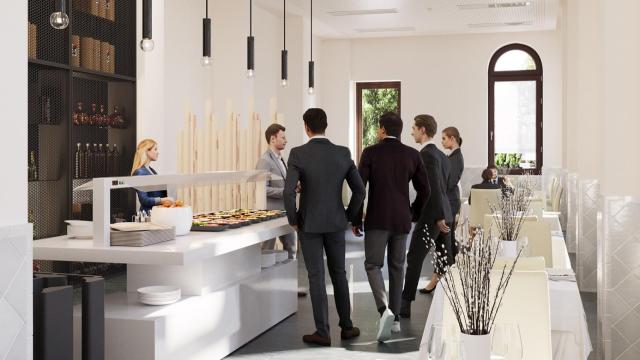 Recreación de una de las salas de restaurante-bar para las prácticas.