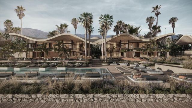 Diseño del nuevo complejo de ocio y restauración impulsado por Pachá en la Costa del Sol.