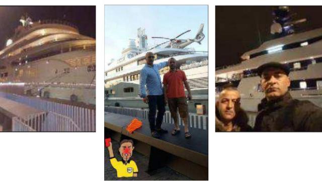 Fotografías de varios de los condenados junto a barcos rusos del puerto de Barcelona.