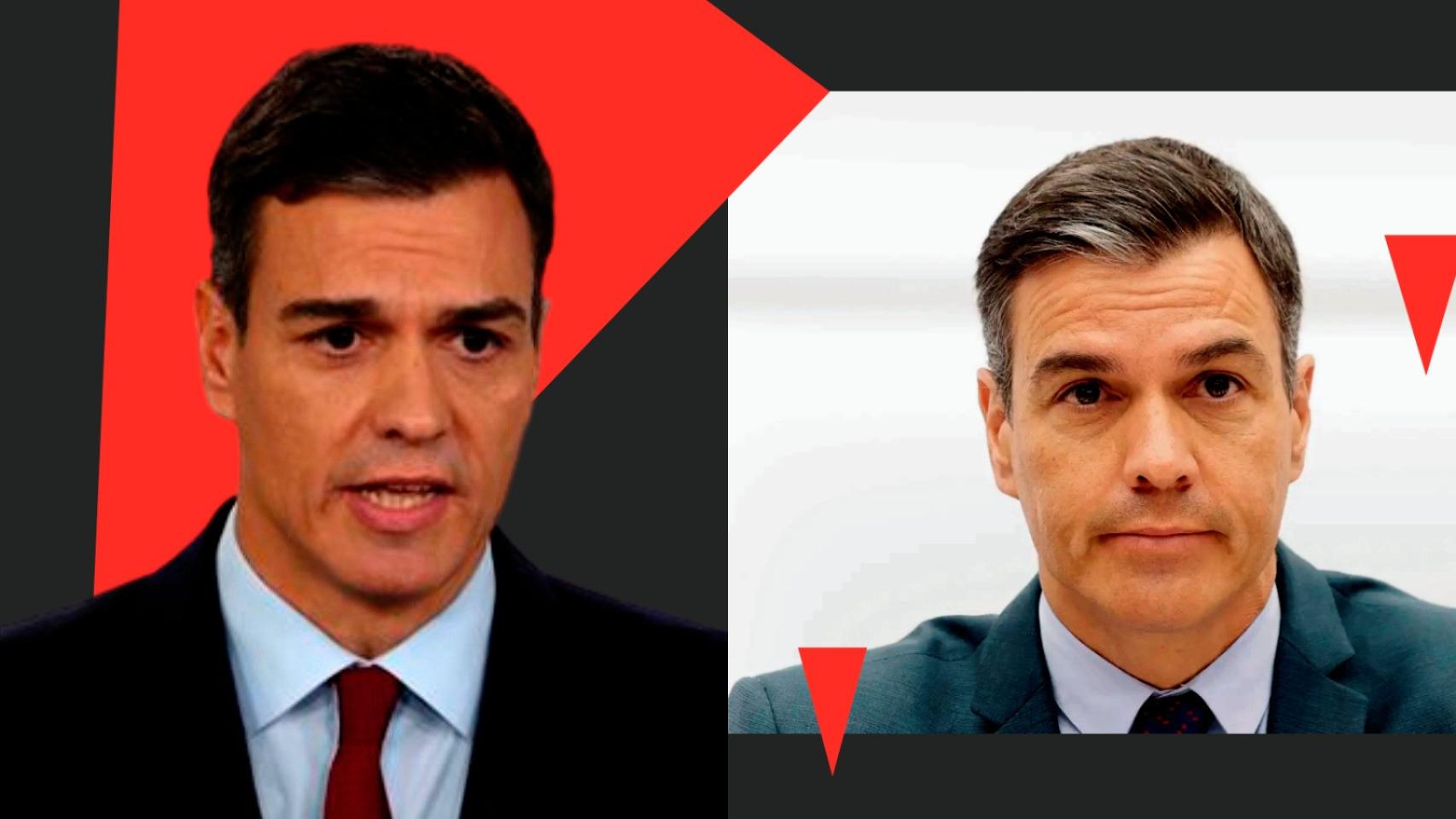Pedro Sánchez en una foto de 2018 y otra de 2022.