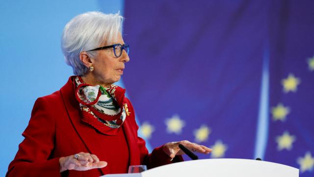 La presidenta del BCE, Christine Lagarde, durante una rueda de prensa.