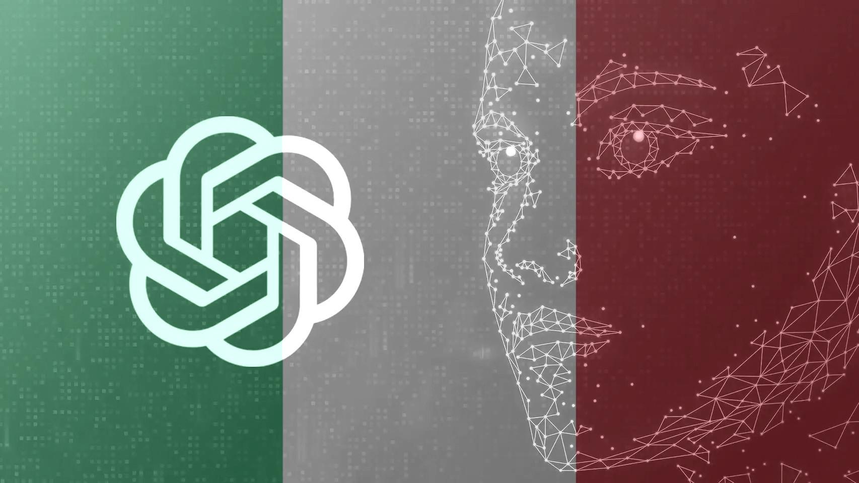 Fotomontaje con el logo de OpenAI y la bandera italiana.