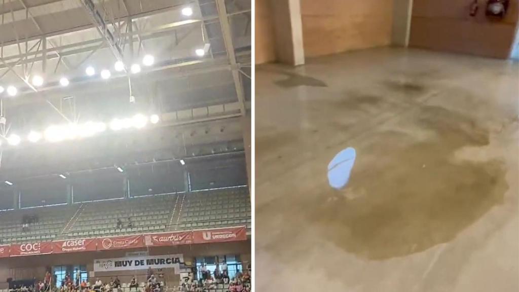 Imágenes de las precipitaciones en el Pabellón de los Deportes de Murcia.