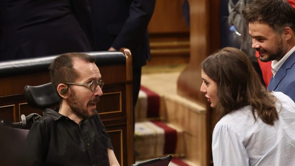 Pablo Echenique, Irene Montero y Gabriel Rufián, en el Congreso de los Diputados en una imagen de archivo.