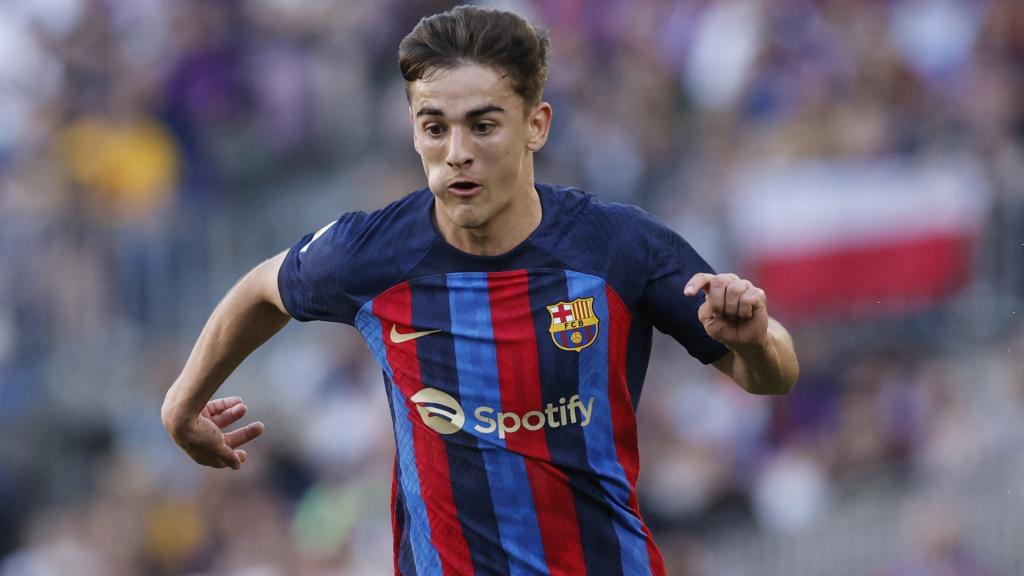 Gavi, en un partido del FC Barcelona de la temporada 2022/2023
