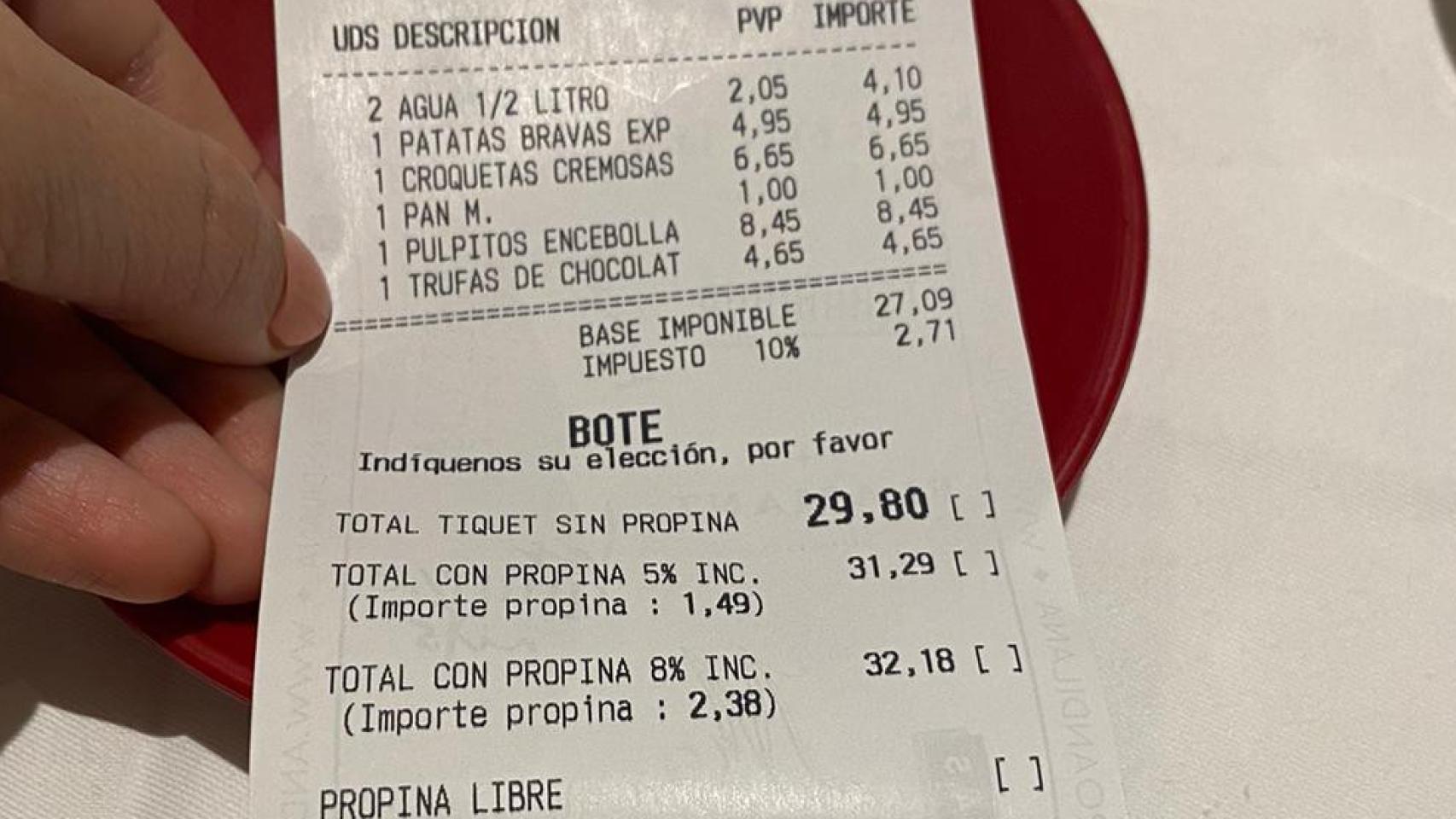 Ticket del restaurante Ginger.