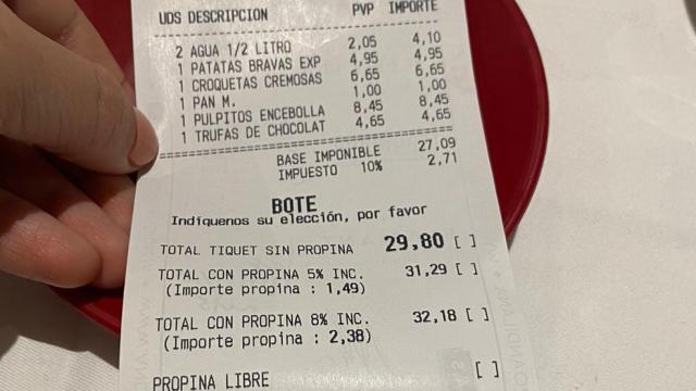 Ticket del restaurante Ginger.