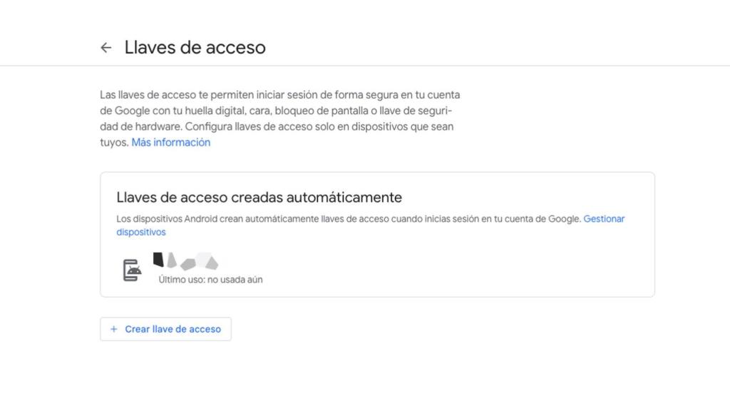 Descripción de las llaves de acceso.