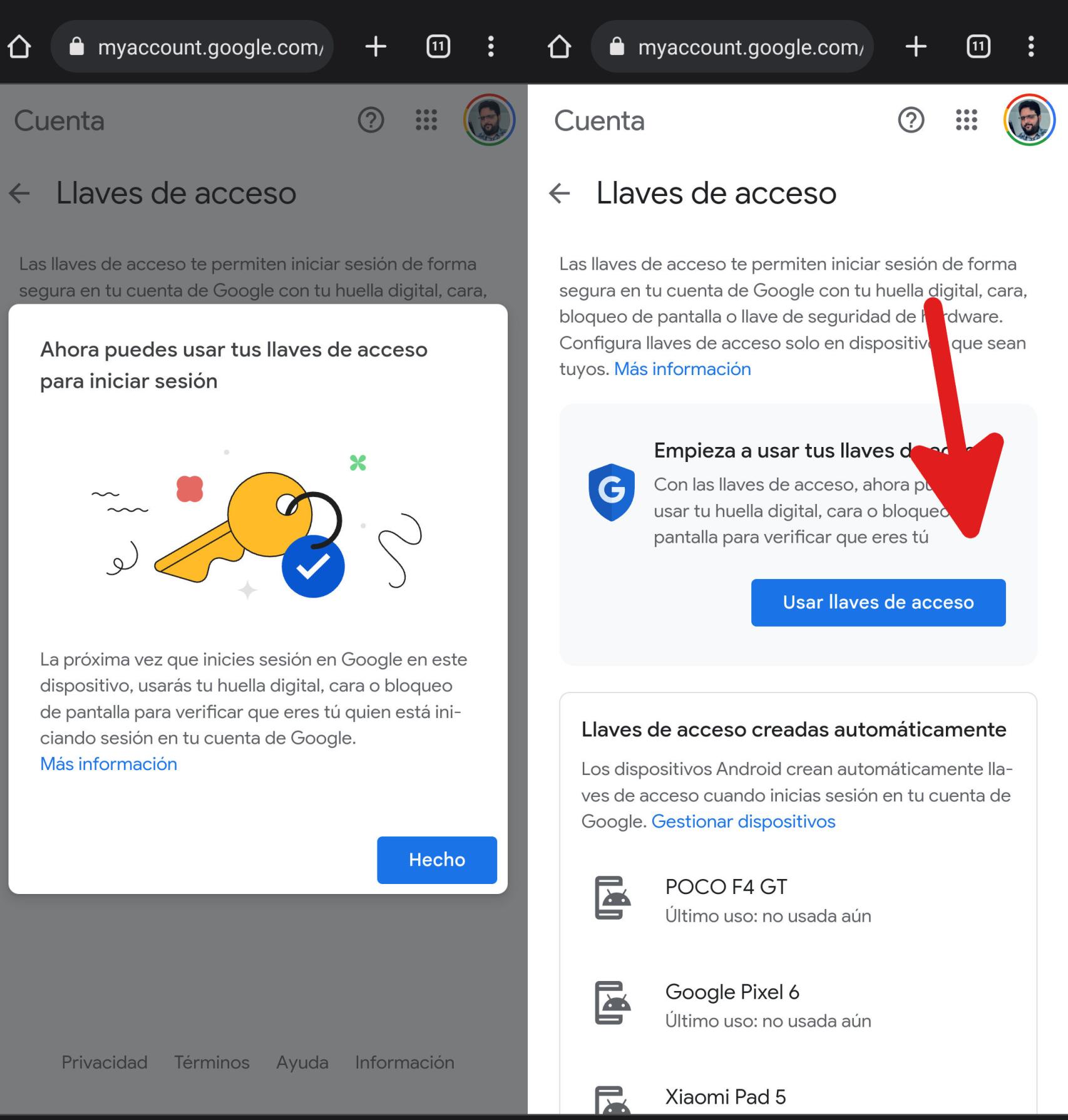 Cómo crear una llave de acceso en Google