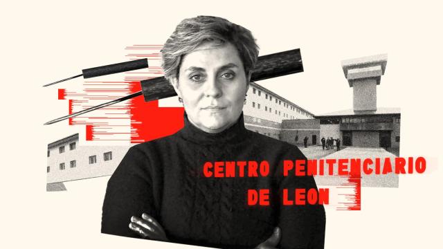 Henar García, directora de la prisión de León, con una imagen de la cárcel.