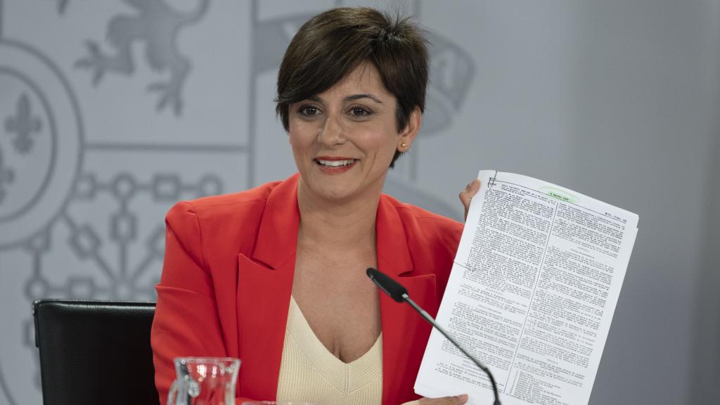 La ministra portavoz, Isabel Rodríguez, este miércoles, en la sala de prensa de Moncloa.