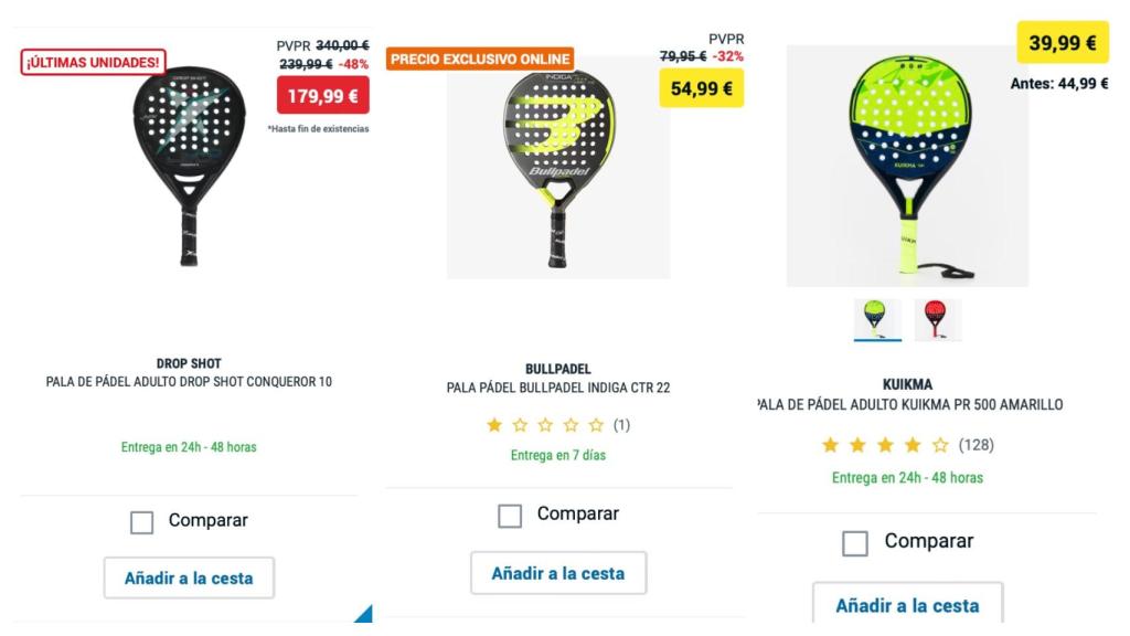 Palas con descuento.