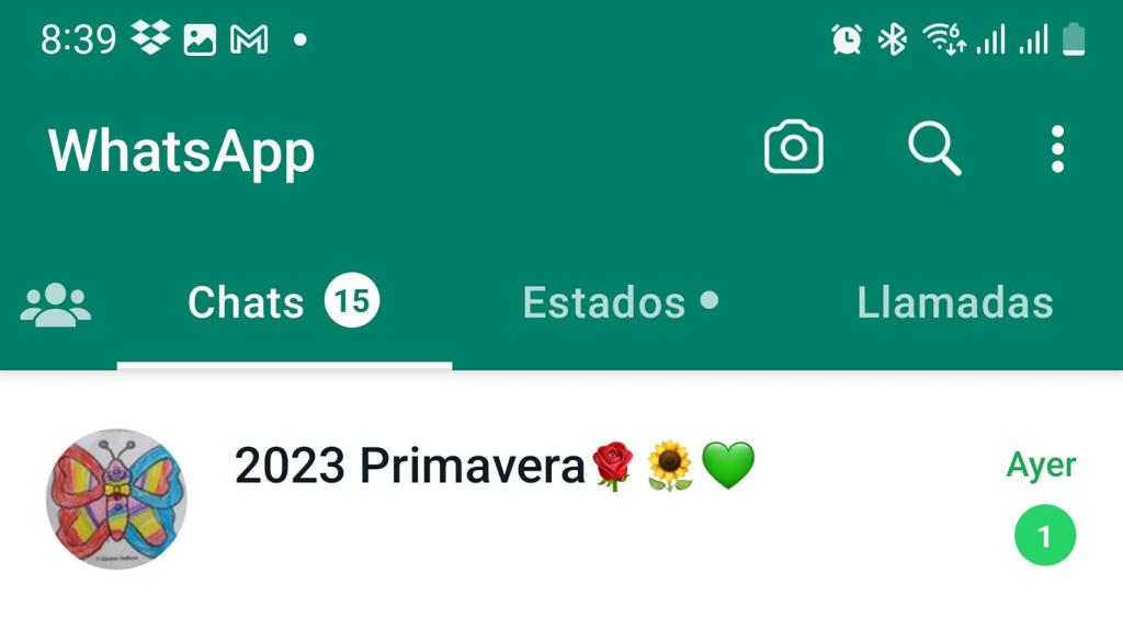 Así es la actual interfaz de WhatsApp para Android con la barra de herramientas situada en la parte superior