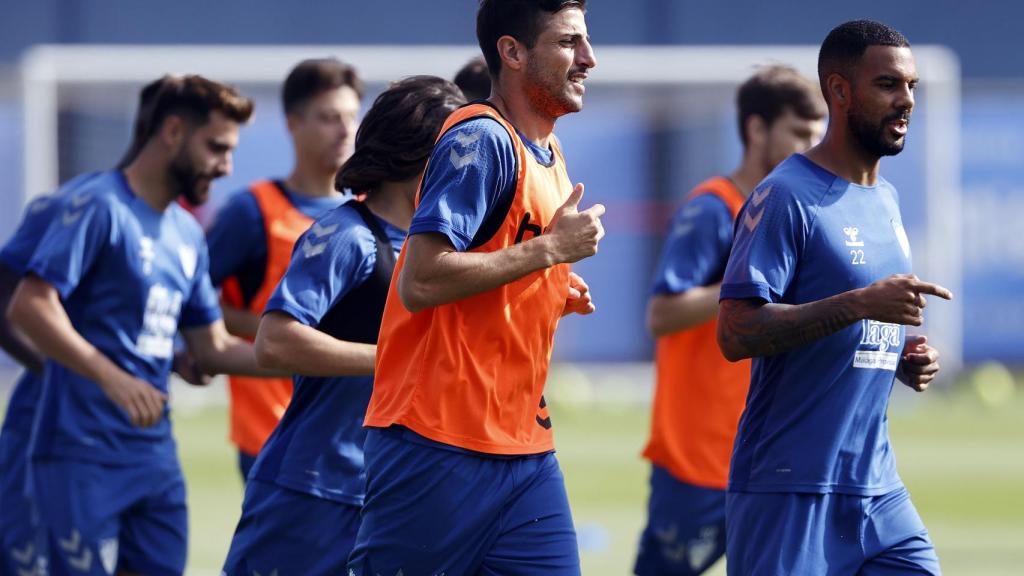 Pablo Chavarría, durante un entrenamiento con el Málaga CF