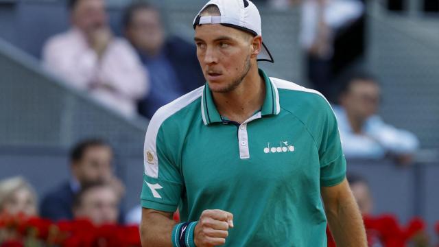 Struff celebra la consecución de un punto en la semifinal.