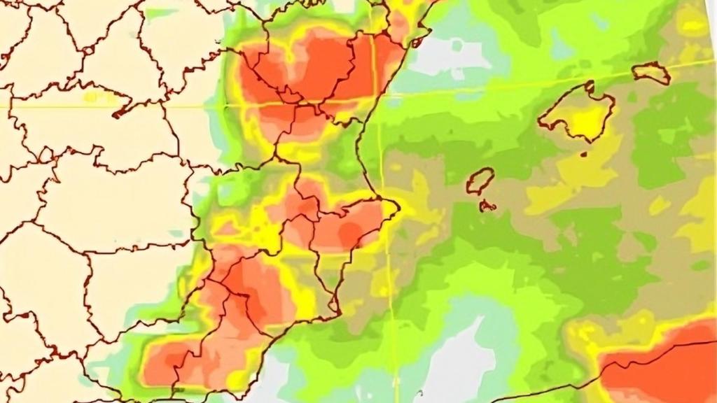 El mapa con la probabilidad de precipitaciones para este domingo.