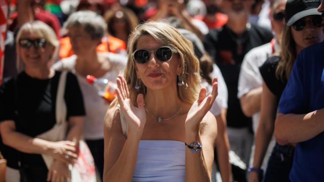 La vicepresidenta y ministra de Trabajo y Economía Social, Yolanda Díaz, durante la marcha por el Día Internacional de los Trabajadores del 1 de mayo de 2023 en Madrid.