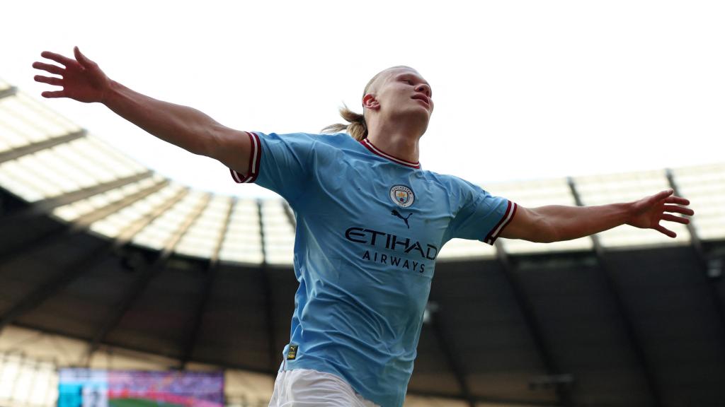 Erling Haaland celebra un gol con el Manchester City