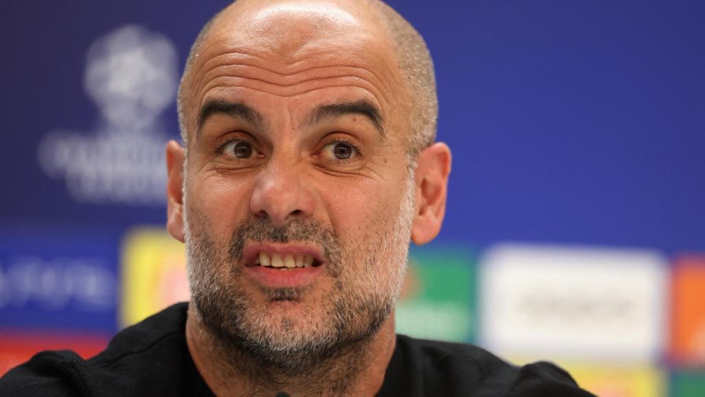 Pep Guardiola, en rueda de prensa de la Champions League con el Manchester City