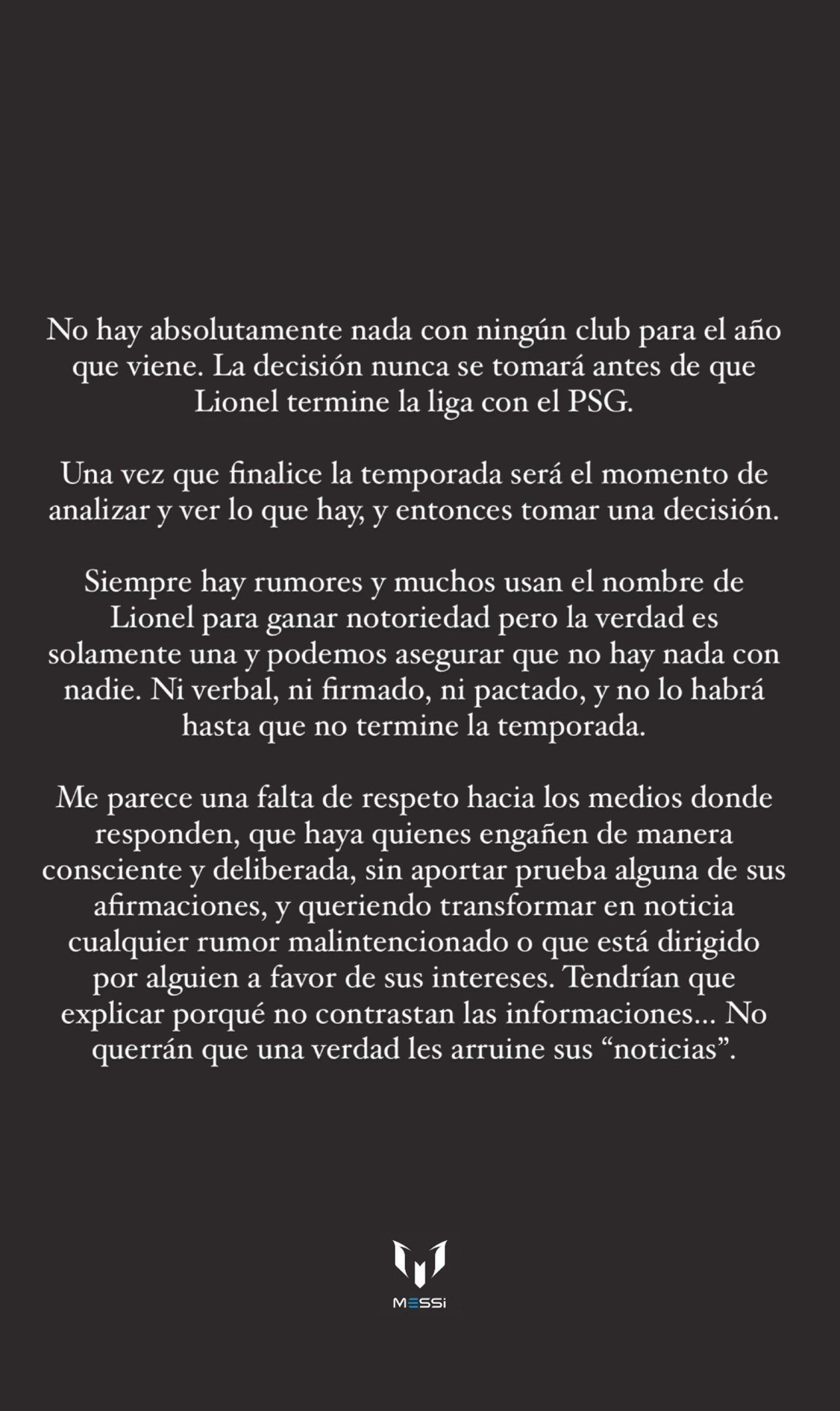 Comunicado de Messi sobre su futuro