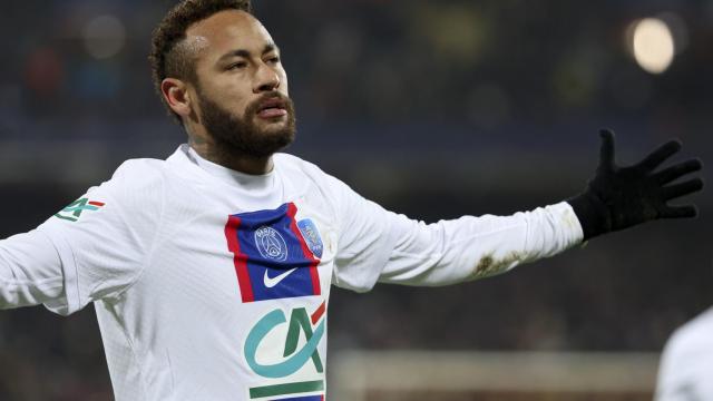 Neymar Júnior, celebrando un gol con el PSG en la temporada 2022/2023