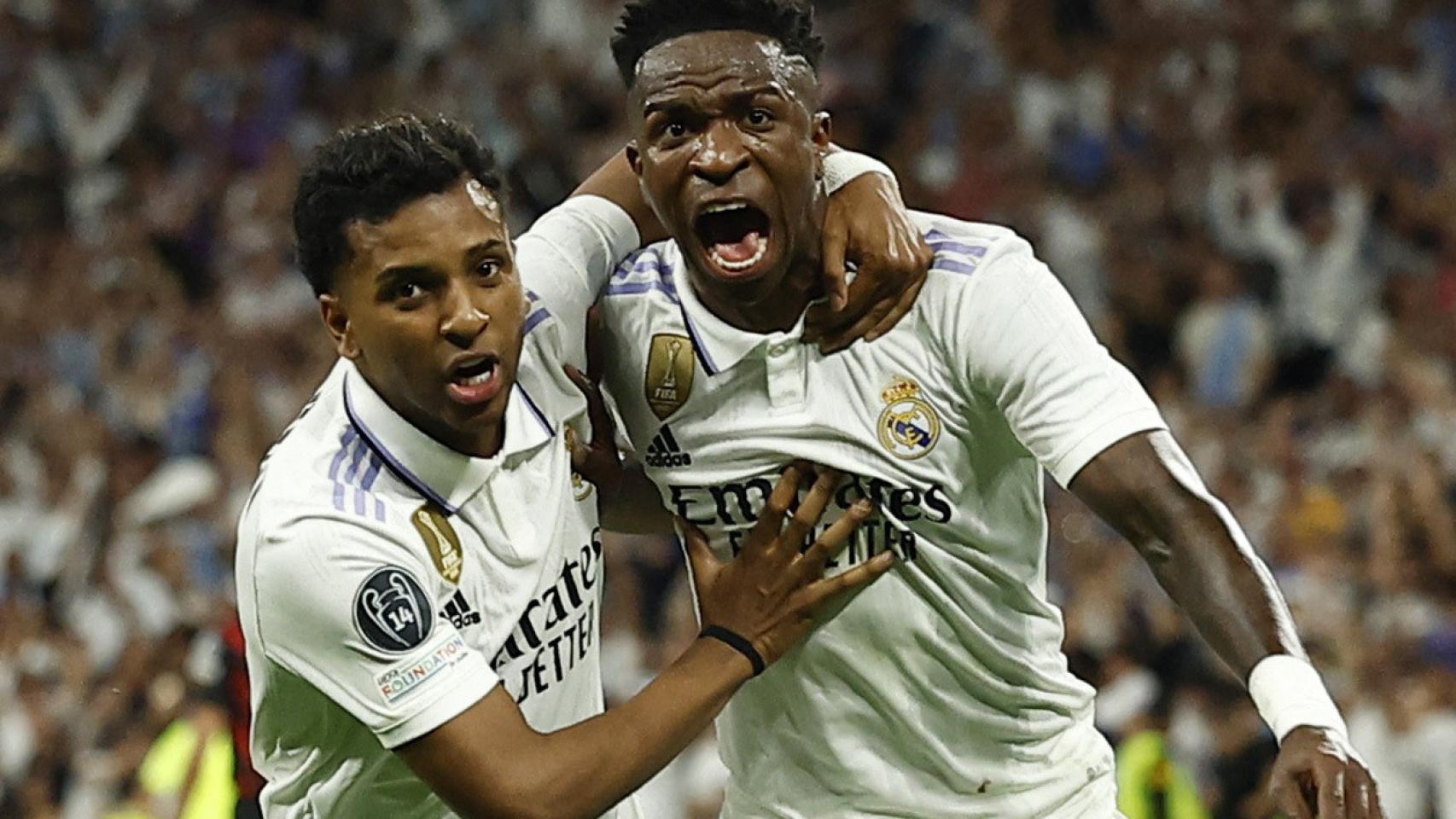 Celebración de Vinicius y Rodrygo para el 1-0 del Real Madrid