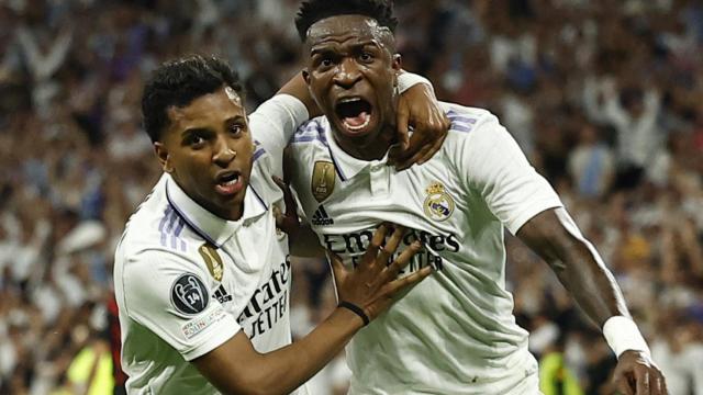 Celebración de Vinicius y Rodrygo para el 1-0 del Real Madrid