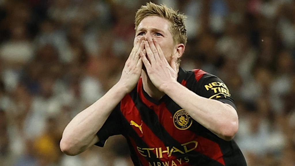 Celebración de Kevin de Bruyne de su gol con el Manchester City ante el Madrid