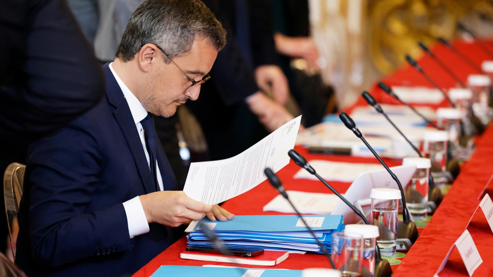 Gerald Darmanin, ministro del Interior francés, en el 7º Comité Interministerial para la Transformación Pública, en París el 9 de mayo de 2023.