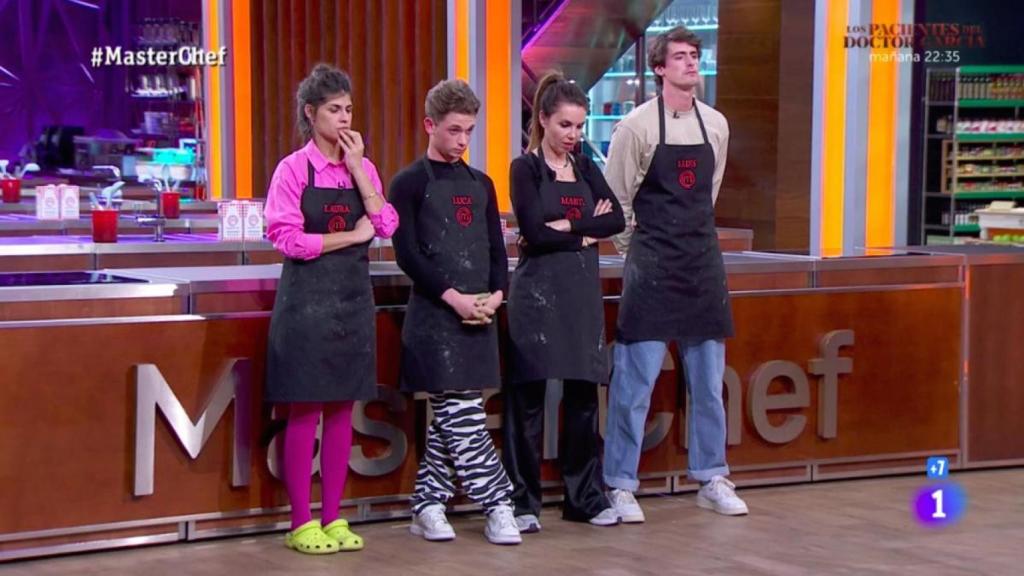 Laura, Luca, Marta y Lluís en la prueba de eliminación de 'MasterChef 11'.