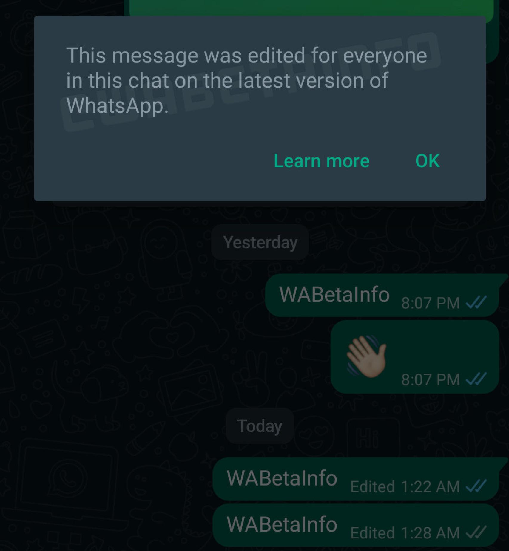 Alerta de WhatsApp sobre mensajes editados en la app