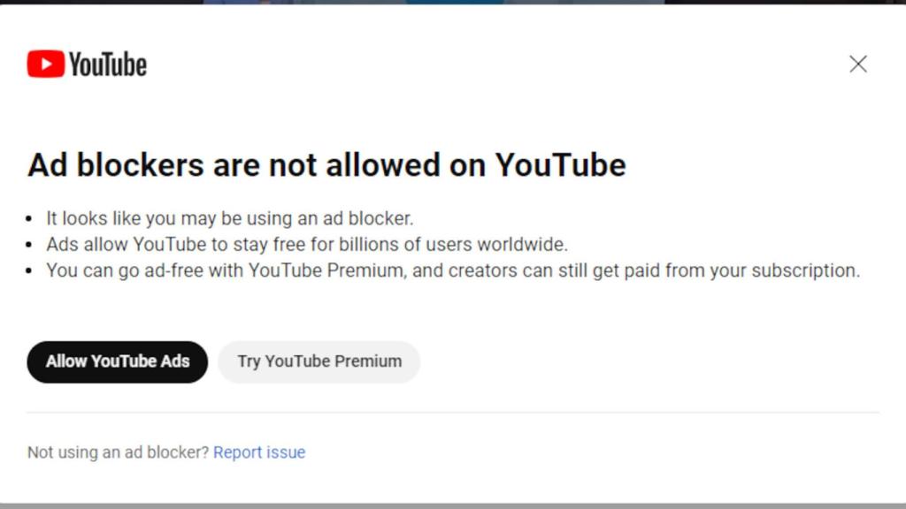 El mensaje que aparece a algunos usuarios de YouTube
