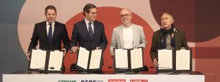 Gerardo Cuerva (Cepyme), Antonio Garamendi (CEOE), Unai Sordo (CCOO) y Pepe Álvarez (UGT).
