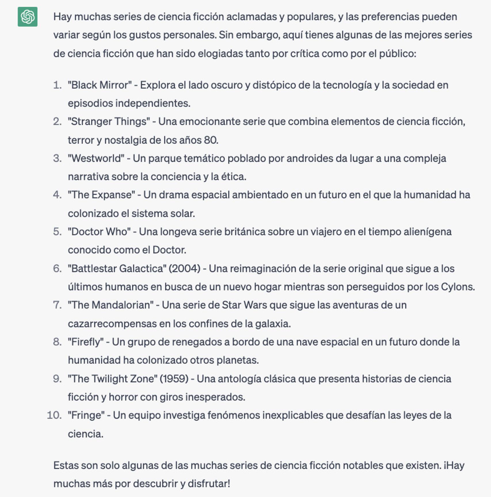 Estas son las mejores series de ciencia ficción de la historia según ChatGPT.