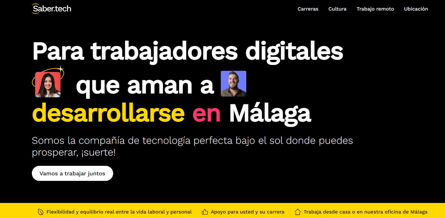 Mensaje inicial en la web de Saber.tech.