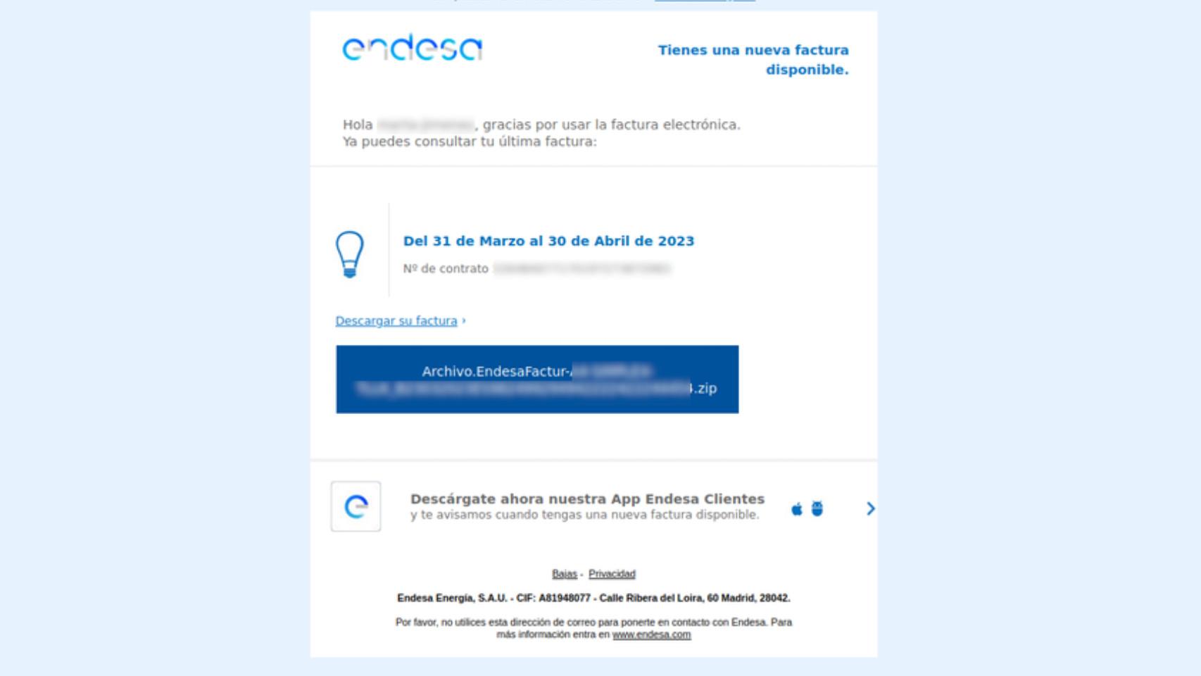 El falso correo de Endesa.