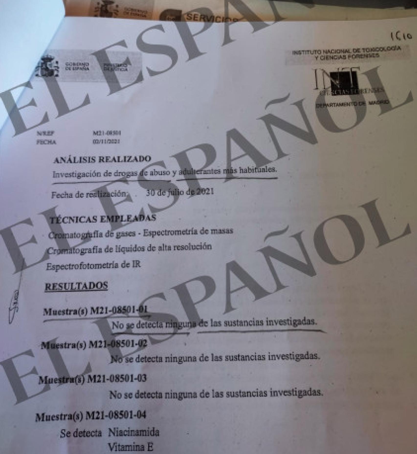 Uno de los fragmentos del informe del Instituto Nacional de Toxicología.