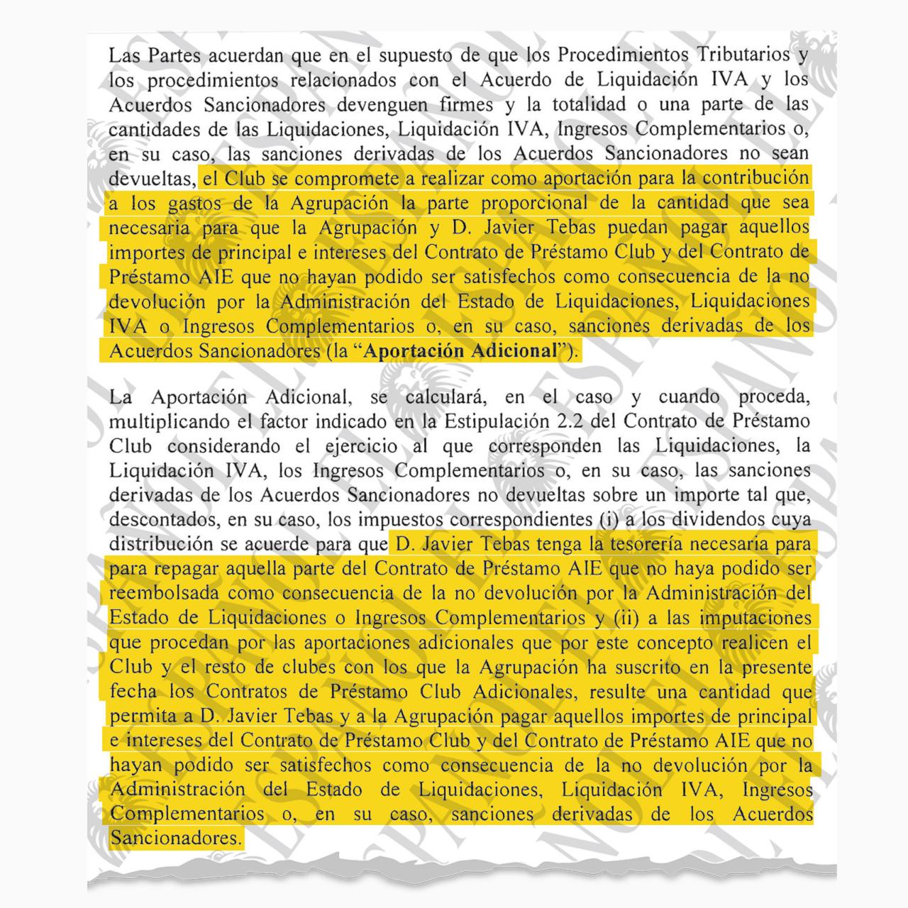 Fragmento del contrato de la operación de Javier Tebas y Audiovisual New Aged AIE