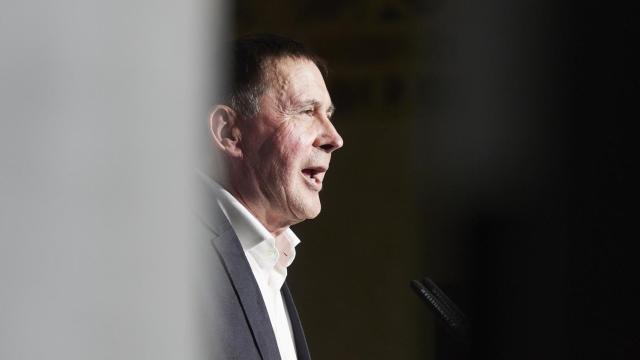 Arnaldo Otegi presentando en Pamplona las candidaturas municipales y autonómicas de Bildu en Navarra.