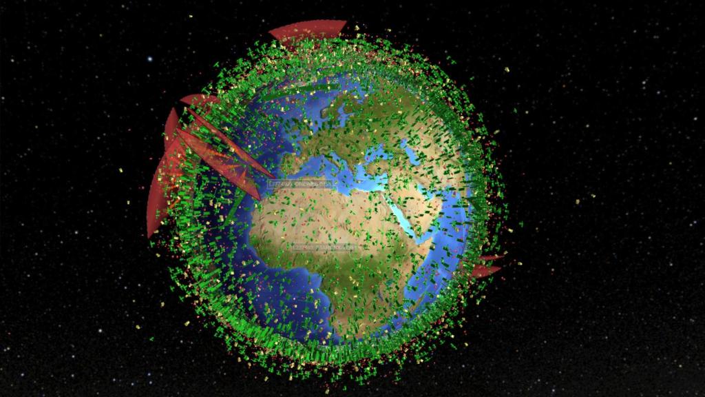 Un mapa que muestra la basura espacial.