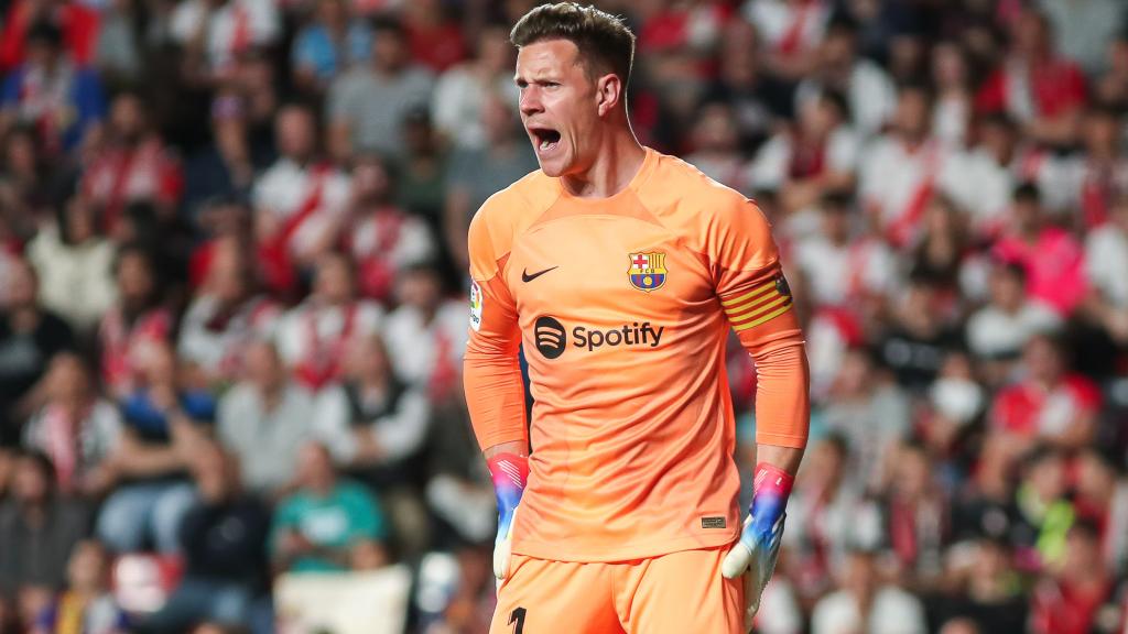 Ter Stegen celebra una parada frente al Rayo Vallecano.