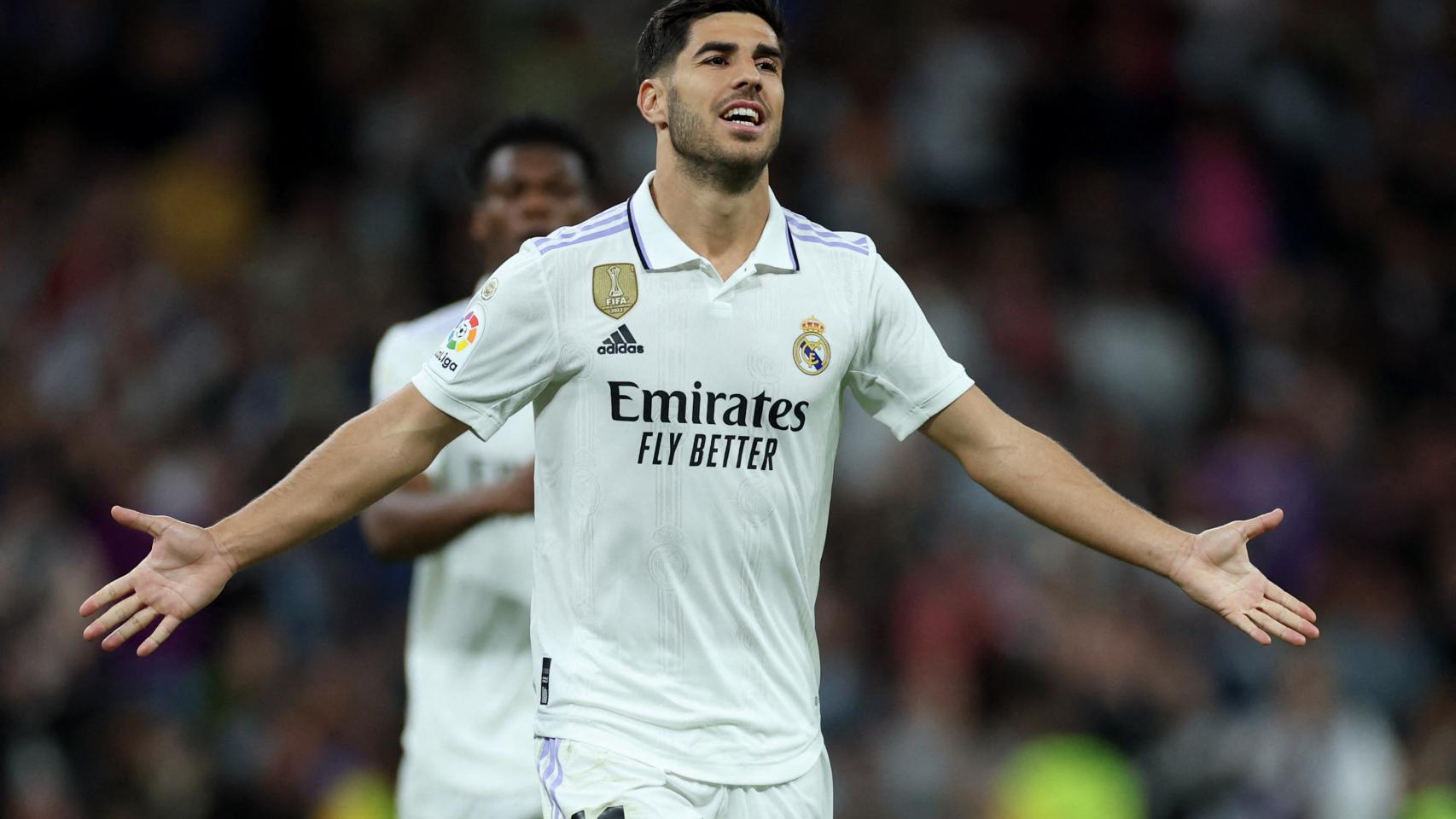 Marco Asensio, celebrando un gol con el Real Madrid en la temporada 2022/2023