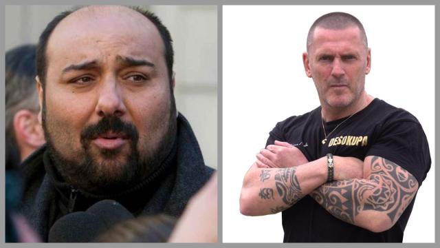 A la izquierda, Sinaí Giménez, presidente de la Sociedad Gitana Española. A la derecha, Dani Esteve, líder de Desokupa.