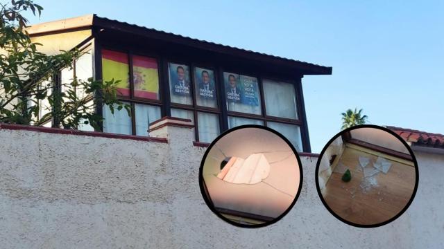 La vivienda vandalizada e imágenes de cómo quedaron los cristales.