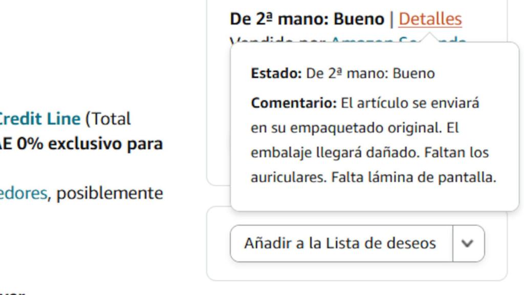 Los artículos de segunda mano de Amazon indican el estado del producto y por qué ha sido devuelto