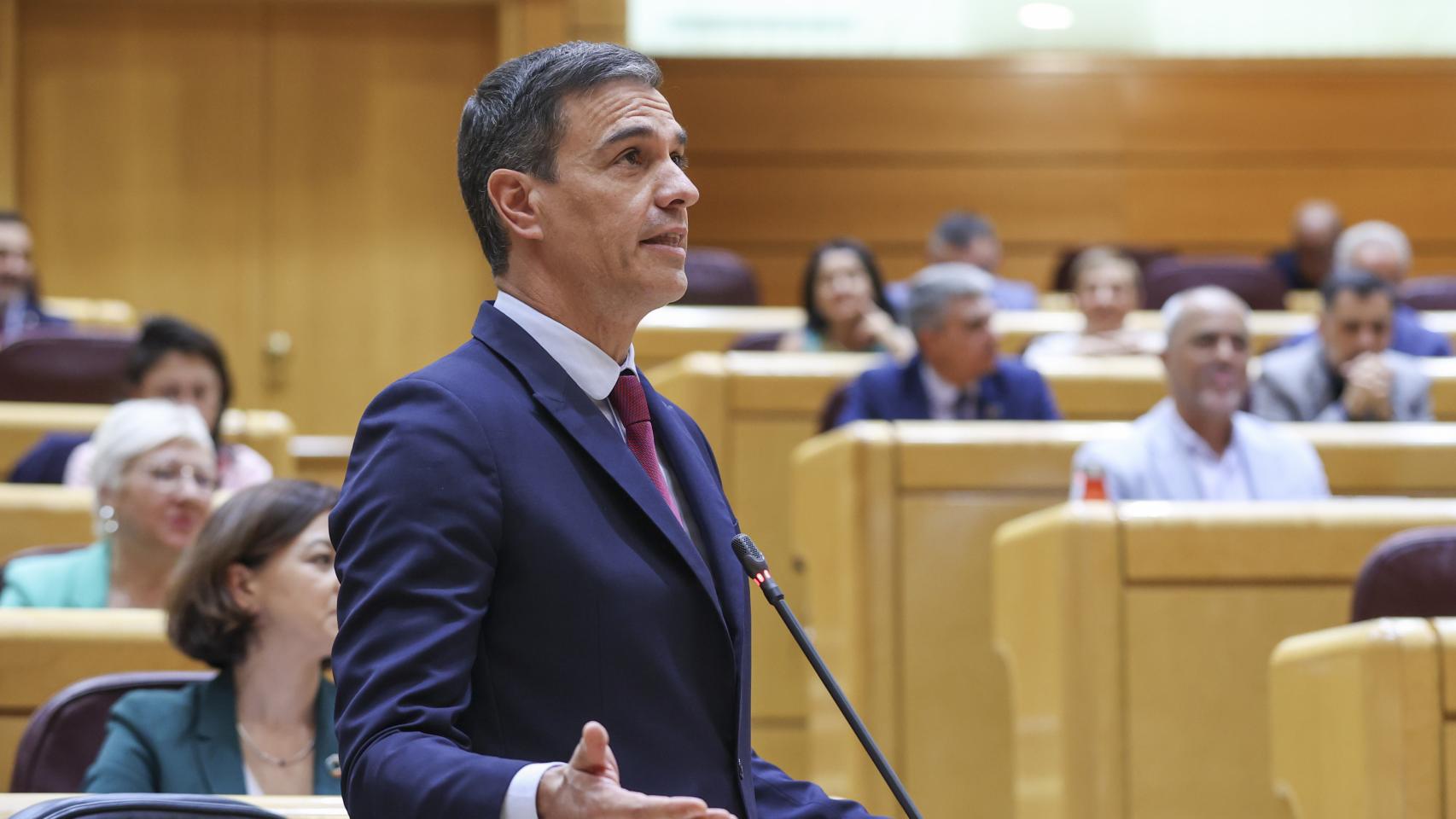 El presidente del Gobierno, Pedro Sánchez, este martes en el Senado.