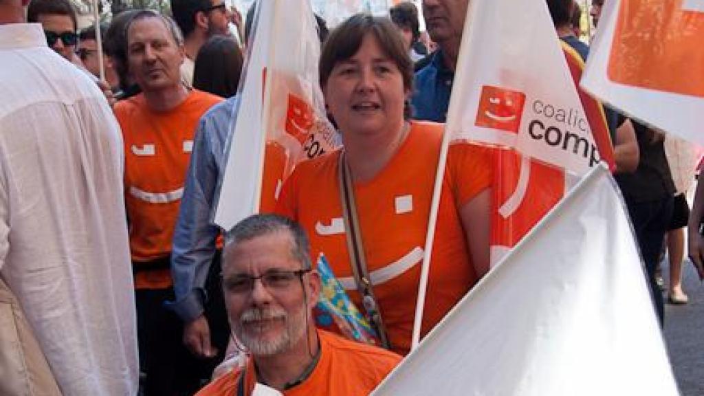 Joan Sorribes, condenado a 16 años de prisión, en un acto de Compromís.