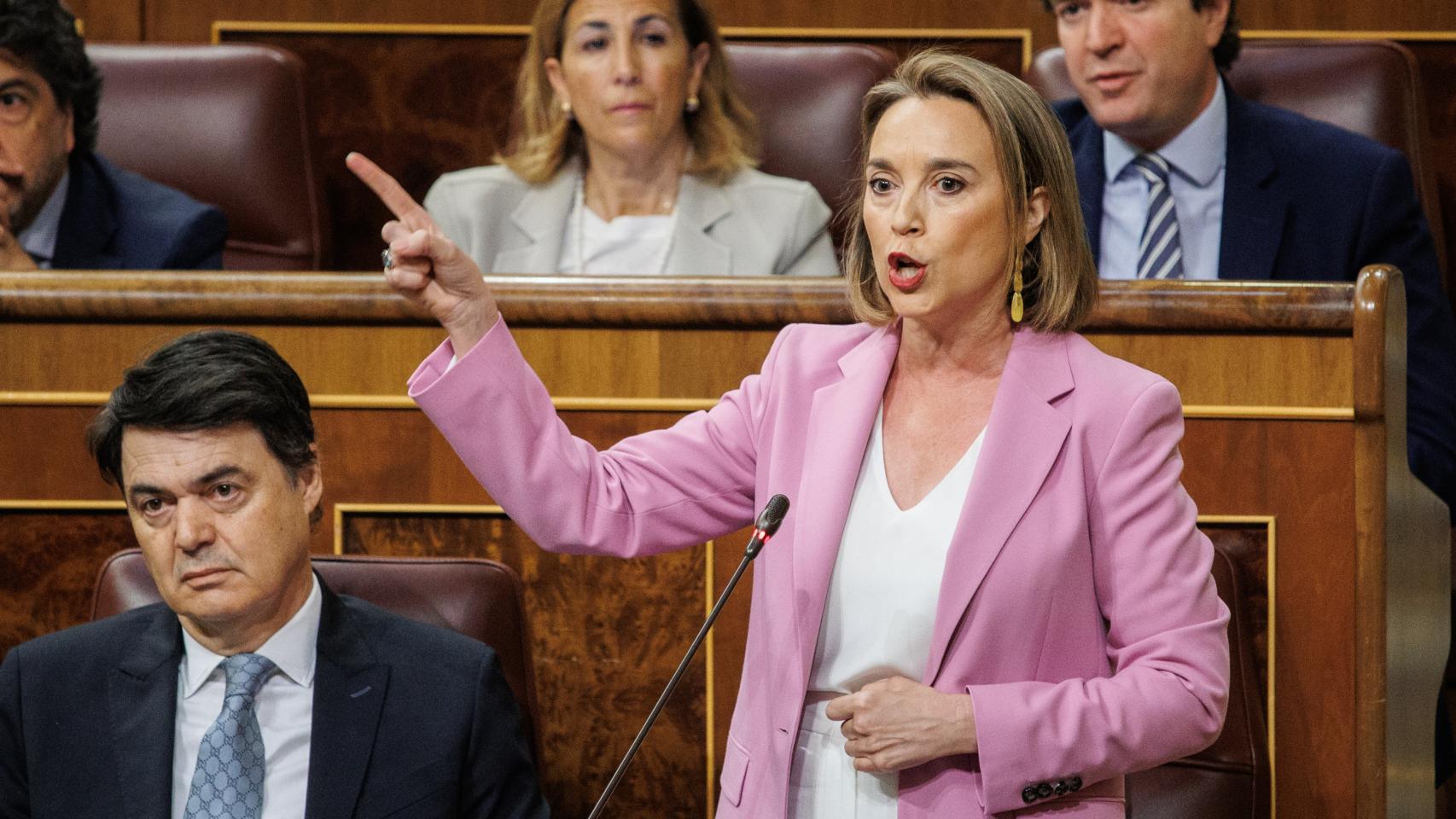 La portavoz del PP en el Congreso, Cuca Gamarra, interviene durante una sesión de control al Gobierno de este miércoles.