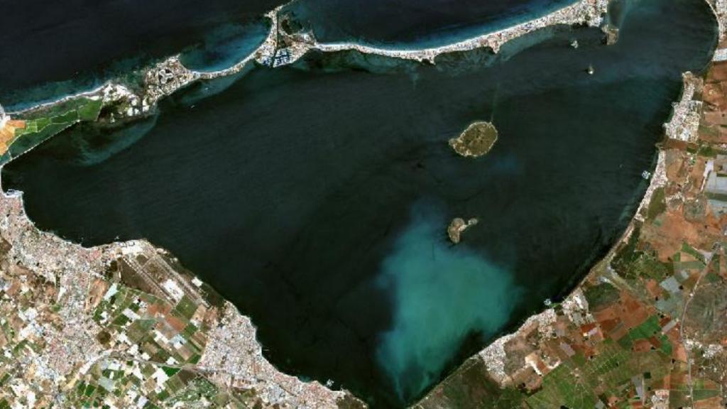 Detalle de la masa de agua blanquecina obtenido por el satélite Sentinel-2.