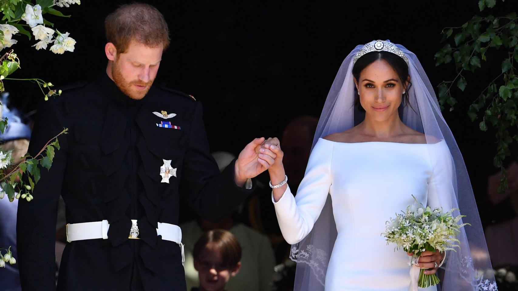 El príncipe Harry y Meghan Markle en la capilla de San Jorge en el Castillo de Windsor el 19 de mayo de 2018.